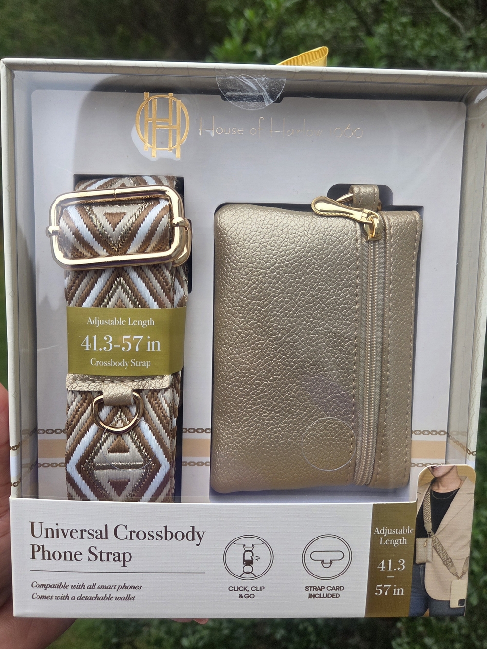 House of Harlow 1960 Gold Crossbody Phone Strap with Detachable Wallet